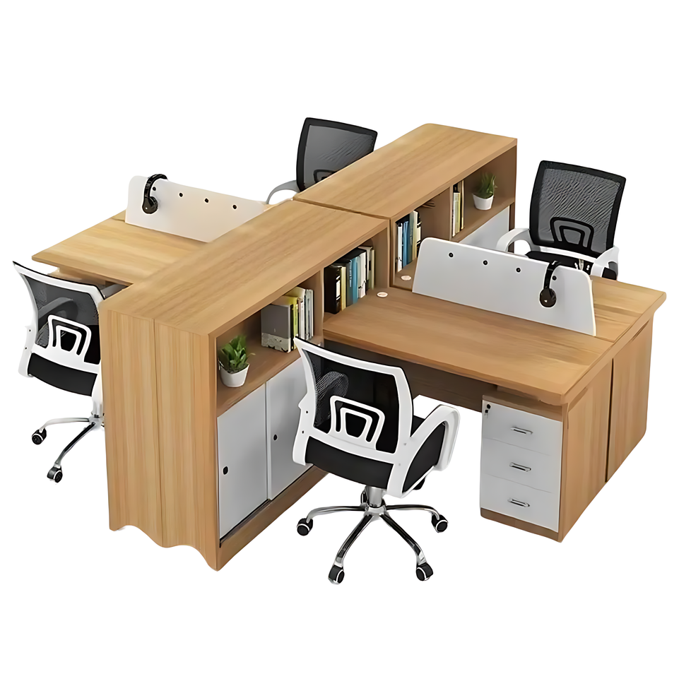 Modern Office Desk and Chair Set for Six with Partition Dividers BGZ-013