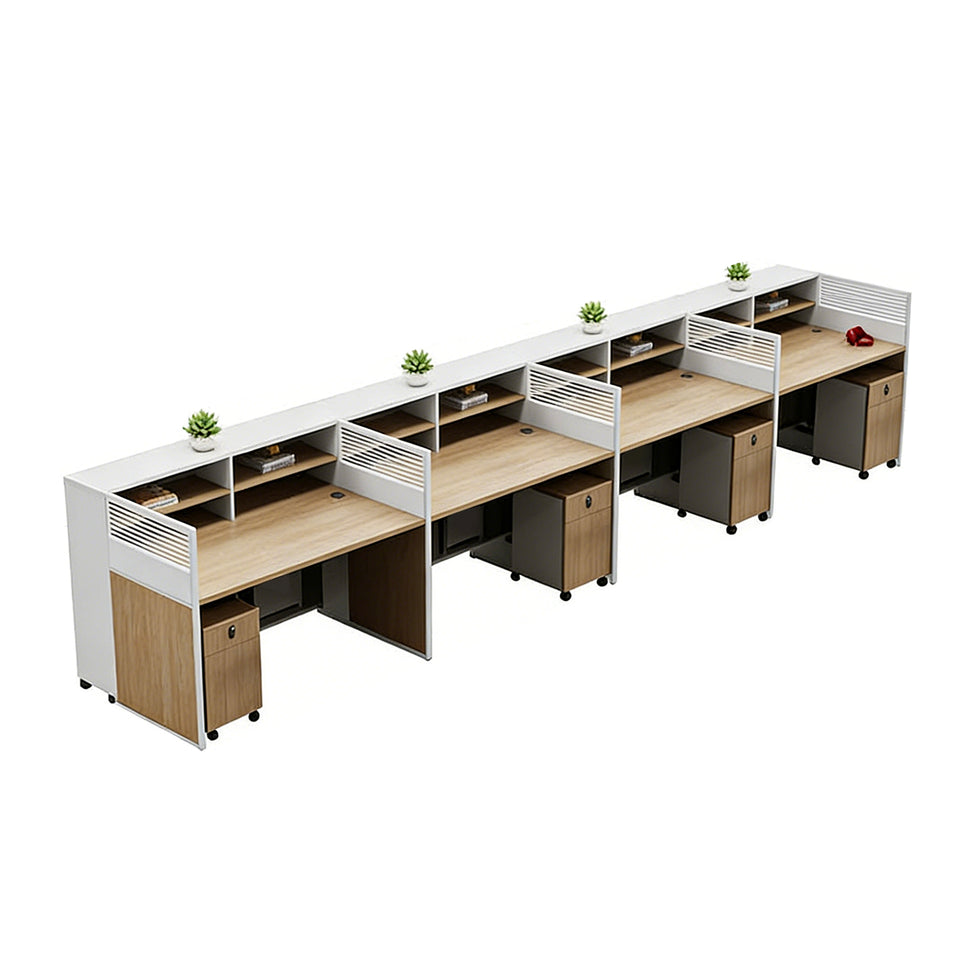 Office Workstation Desk with Lockable, Built-In Outlets & File Drawers for Home Office