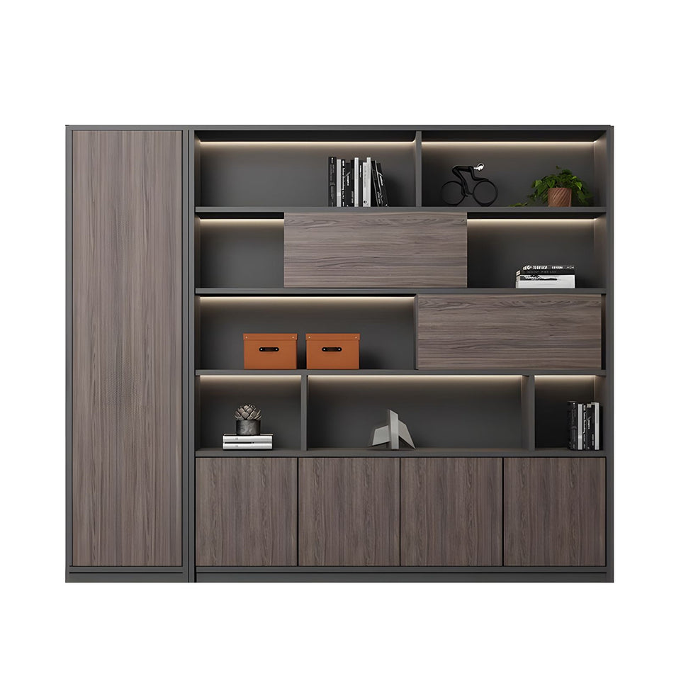 Contemporary Executive Spacious Wooden Office File Cabinet with Hidden Storage and Press-to-Open Doors WJG-2179