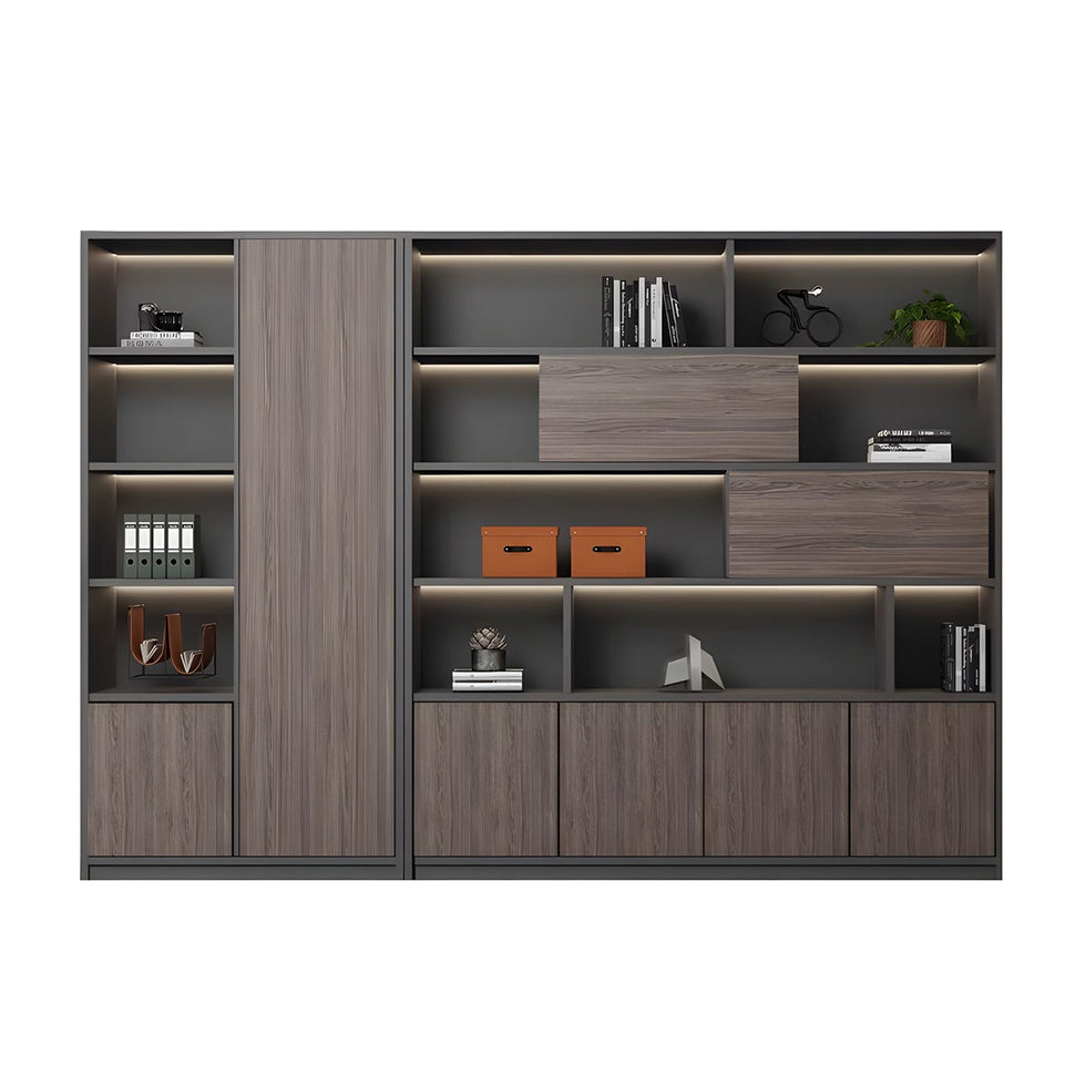 Contemporary Executive Spacious Wooden Office File Cabinet with Hidden Storage and Press-to-Open Doors WJG-2179