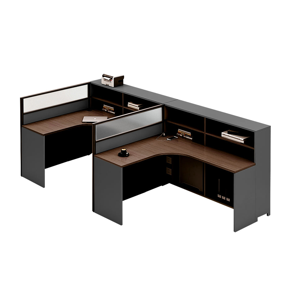 L-Shaped Office Desk with Built-In Outlets, Cable Management & Glass Top for Home Office