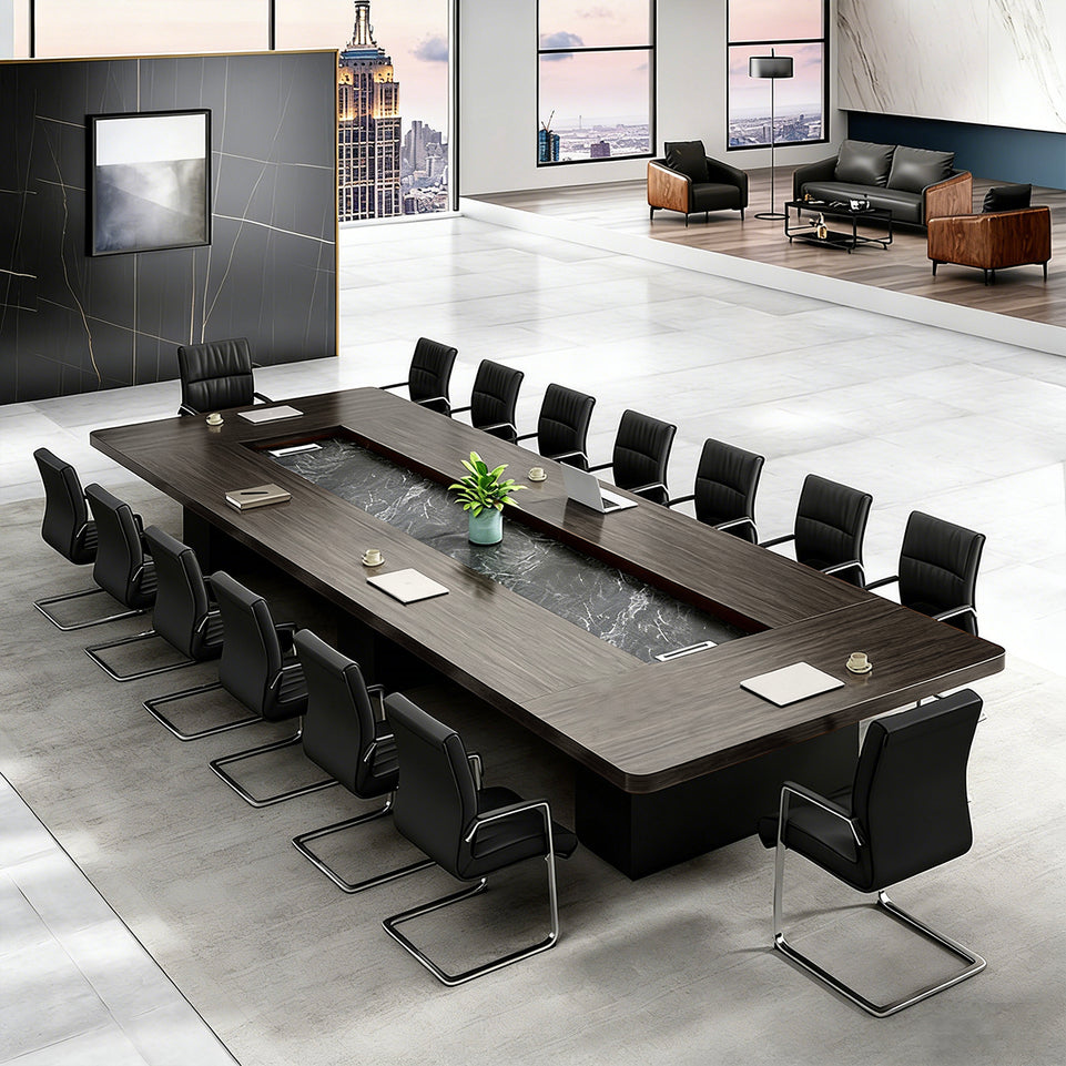 Modern Elegant Eco-Friendly Conference Table with Cable Management and Storage for Offices & Meetings HYZ-2111