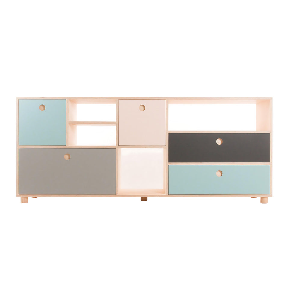 Minimalist Storage Cabinet with Drawers – Compact Bookshelf with Round Handles and Enclosed Storage Drawers for Home and Office CWG-2183