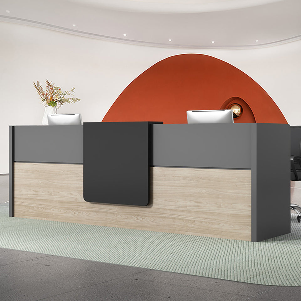 Color-Blocked Two-tone Reception Desk with Compartments and Cabinet for Training Institutions JDT-1084