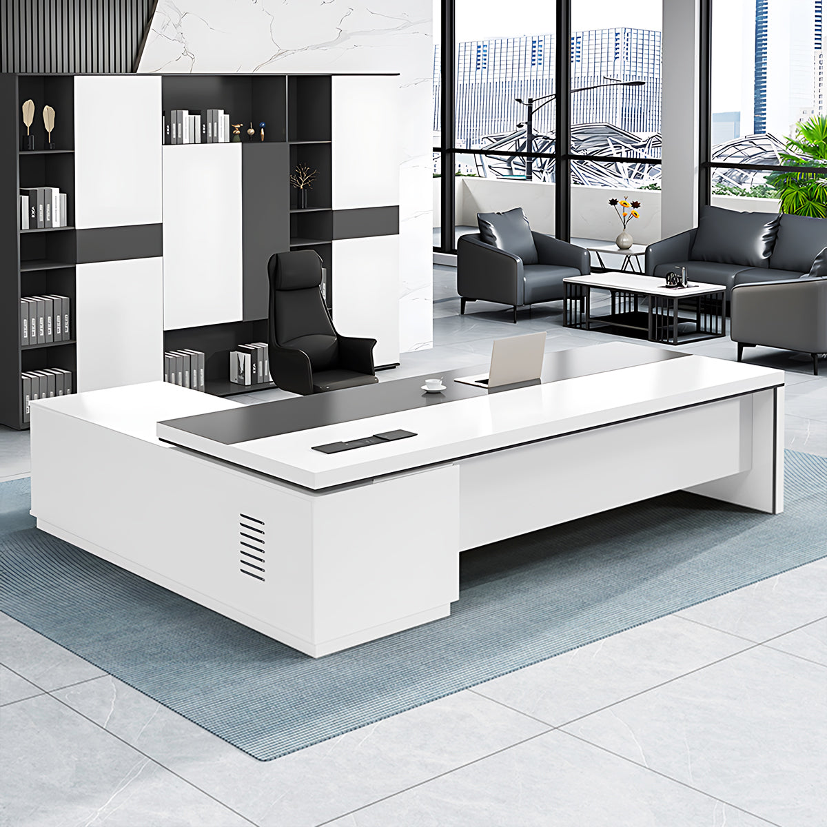 High-End Executive Desk Set With Secure Storage And Smart Cable Manage