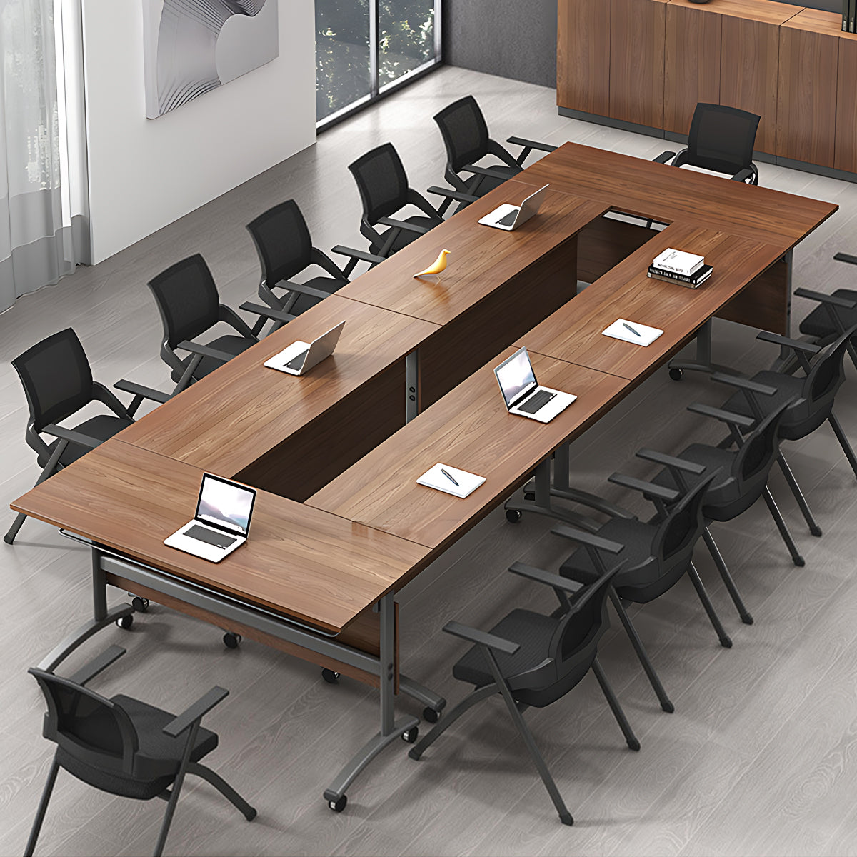 Versatile Folding Conference Table Mobile Training Desk With Flip Mechanism HYZ-2042