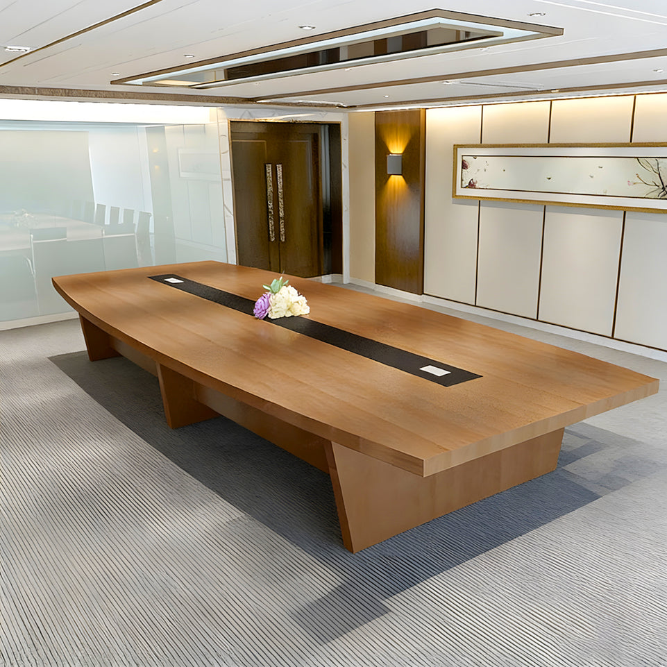 Modern Boat-Shaped Conference Table with Cable Management Ports HYZ-2034 (In Stock)