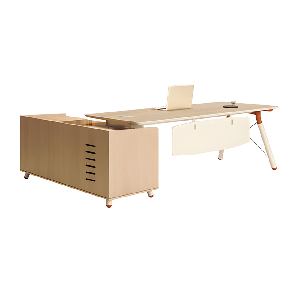 Modern and Stylish Executive Desk with Skirt Panel and Side Cabinet of Natural Finish LBZ-10195