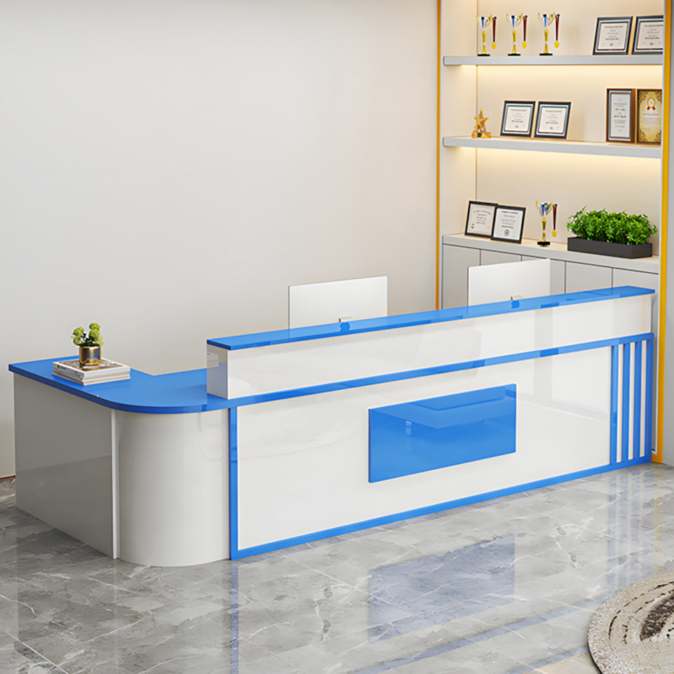 Small L-Shaped Front Desk with Lockable Drawer and Shelf for Shops JDT-1069