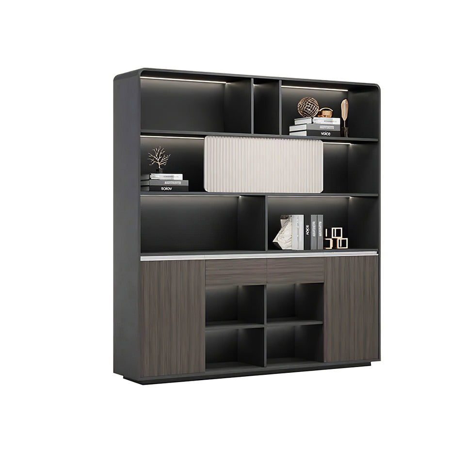 Modern Executive Desk with Cable Management, Curved & Built-In Outlets for Home Office