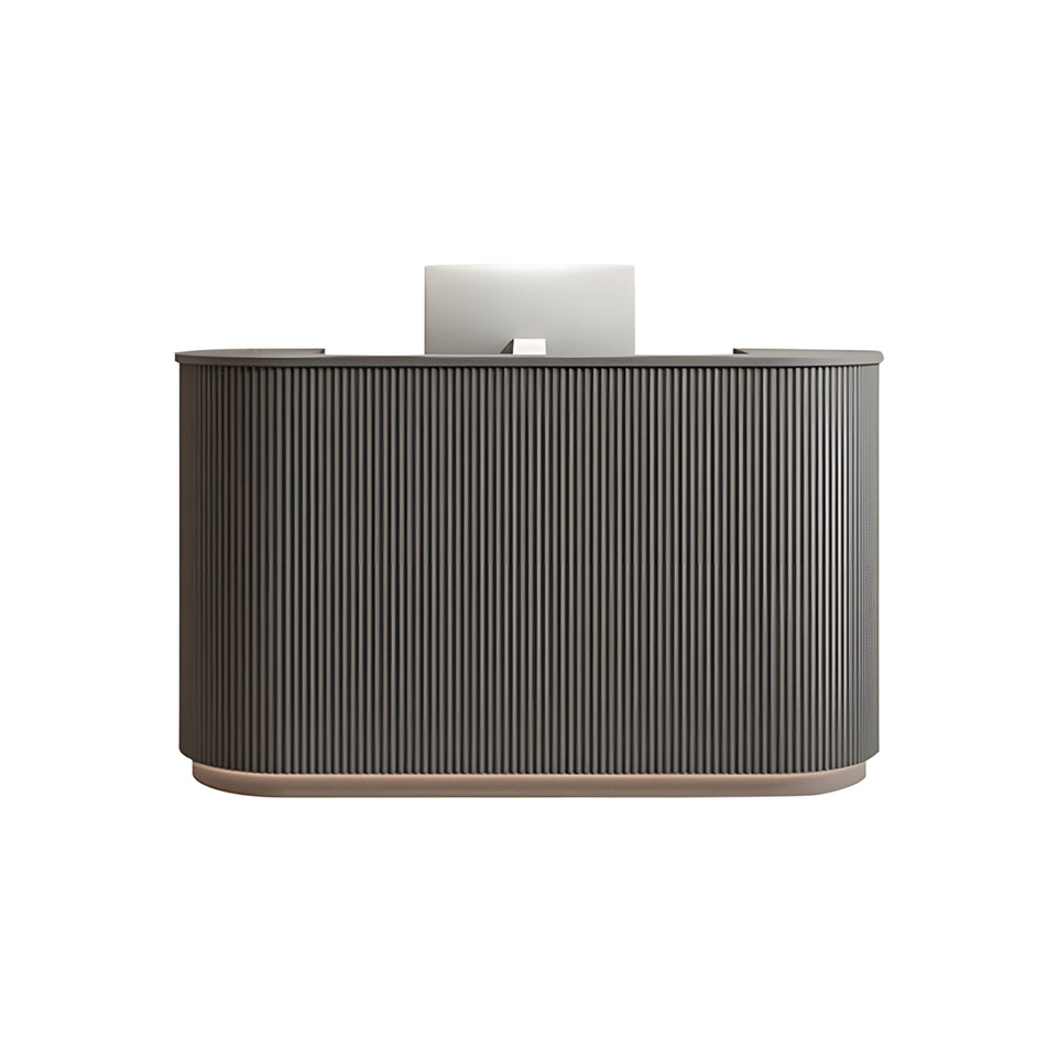L-Shaped Reception Desk with LED Lighting, Lumbar Support & Transaction Counter for Retail