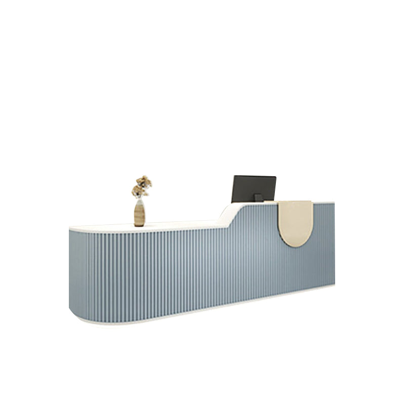 Striped Curved Reception Desk with Custom Logo and Multiple Drawers for Salons JDT-10102