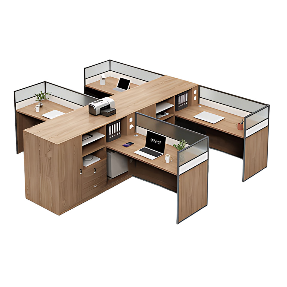 Modern Office Desk with Cable Management, Lockable & File Drawers for Home Office