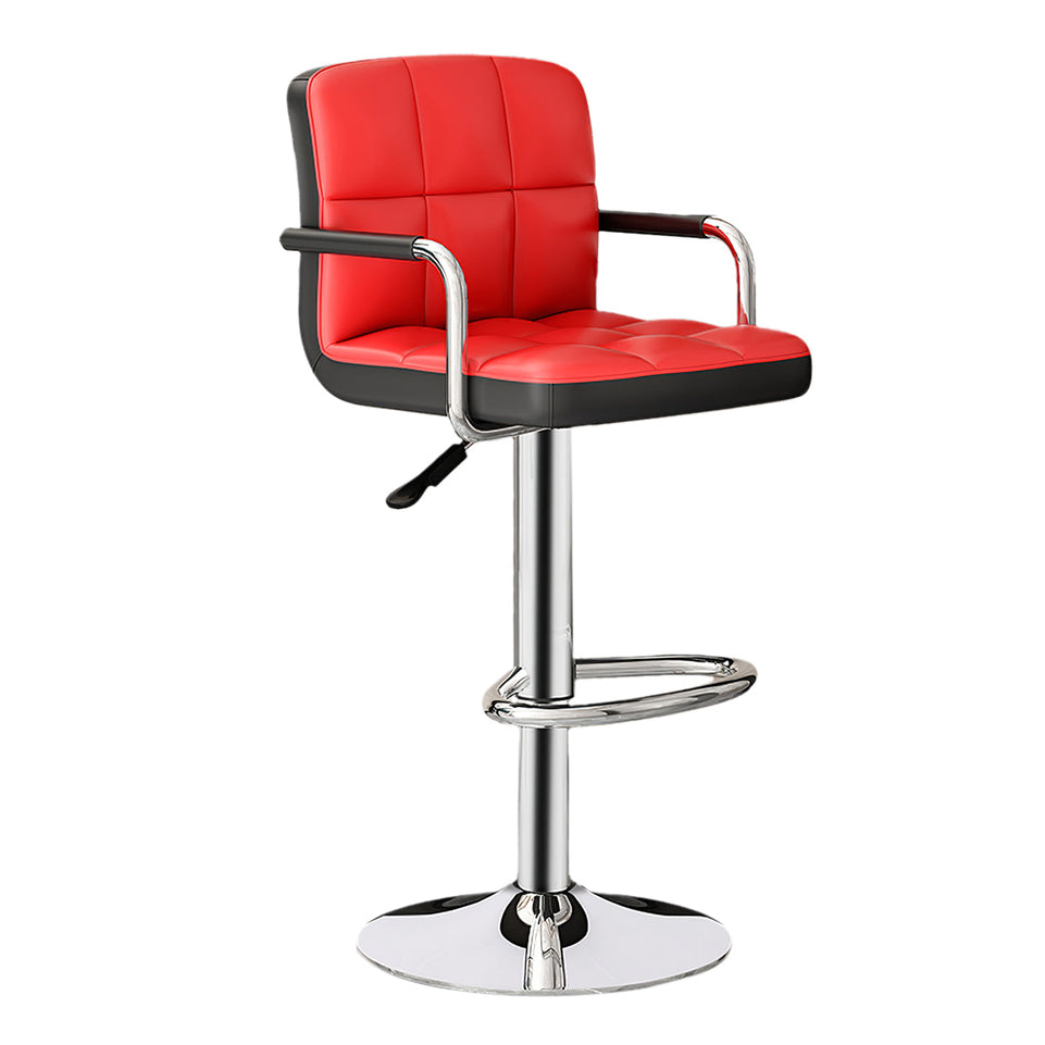 Bar Stool, Red Napa Leather SGS Gas Lift West Coast Stock, Red finish, L17" x W15" x H44", for office workspace, commercial office furniture