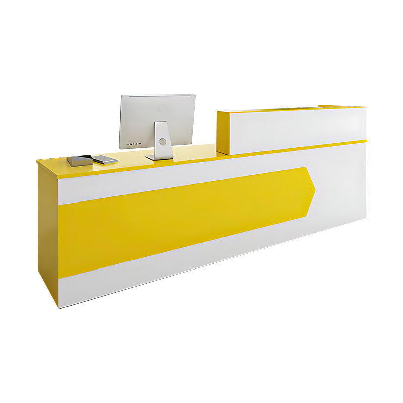 Color-Blocked Straight Reception Desk with Double-Layered Countertop and Lockable Drawer for Offices JDT-1046