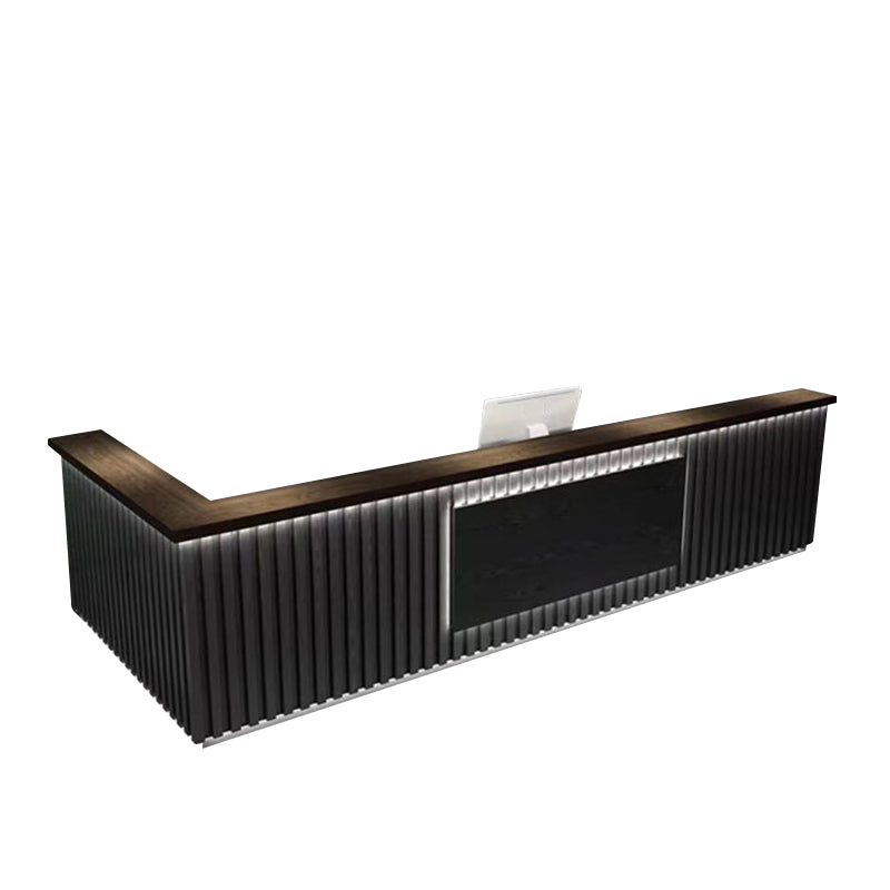 Striped Straight Front Desk with LED Lights and Storage Cabinet for Bars and Clubs JDT-10116