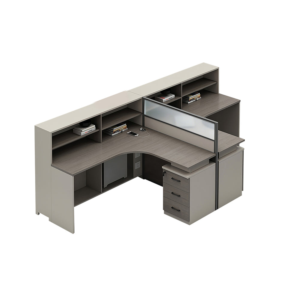 L-Shaped Office Desk with Built-In Outlets, Cable Management & Glass Top for Home Office
