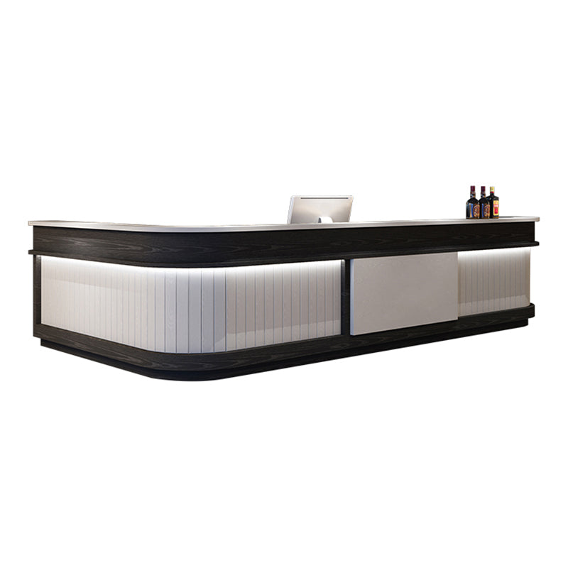 Striped L-Shaped Front Desk with LED Lights and Large Storage for Gyms JDT-10138