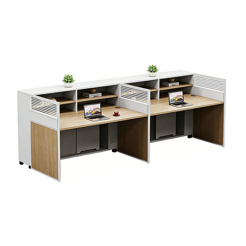 Office Workstation Desk with Lockable, Built-In Outlets & File Drawers for Home Office
