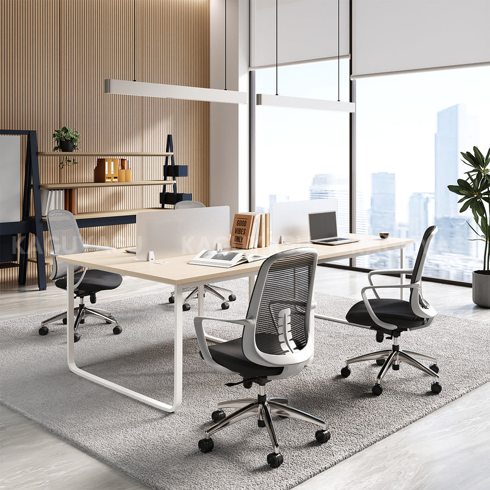 Professional 94" L Office Desk with Thick Durable Desktop, Privacy Divider Panel, Integrated Cable Management System & Reinforced Legs for Modern Workspaces