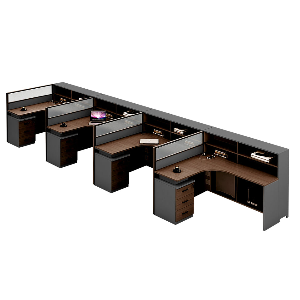 L-Shaped Office Desk with Built-In Outlets, Cable Management & Glass Top for Home Office