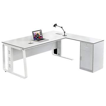 L-Shaped Executive Desk with Built-In Outlets, Cable Management & Privacy Panel