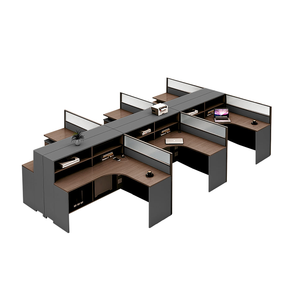 L-Shaped Office Desk with Built-In Outlets, Cable Management & Glass Top for Home Office
