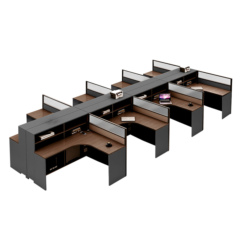 L-Shaped Office Desk with Built-In Outlets, Cable Management & Glass Top for Home Office