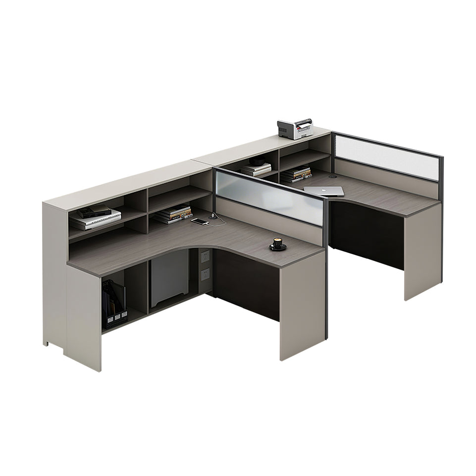L-Shaped Office Desk with Built-In Outlets, Cable Management & Glass Top for Home Office