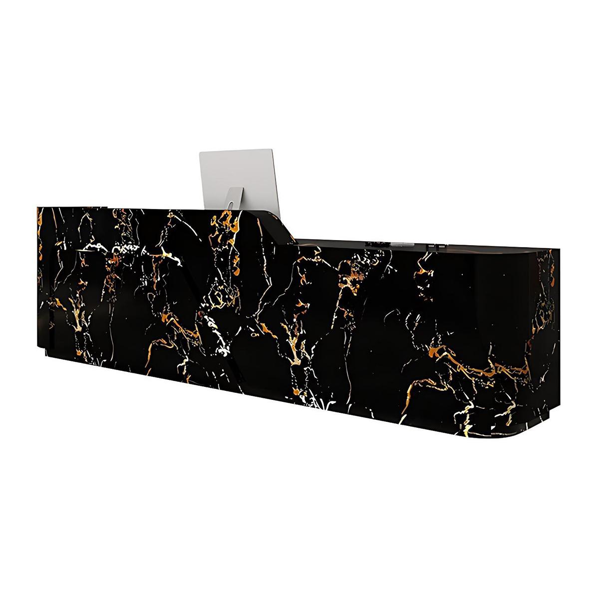 Corner Arc-Edge Straight Minimalist Reception Desk With Keyboard Tray, Cabinets, And Drawers For Hotels JDT-1074