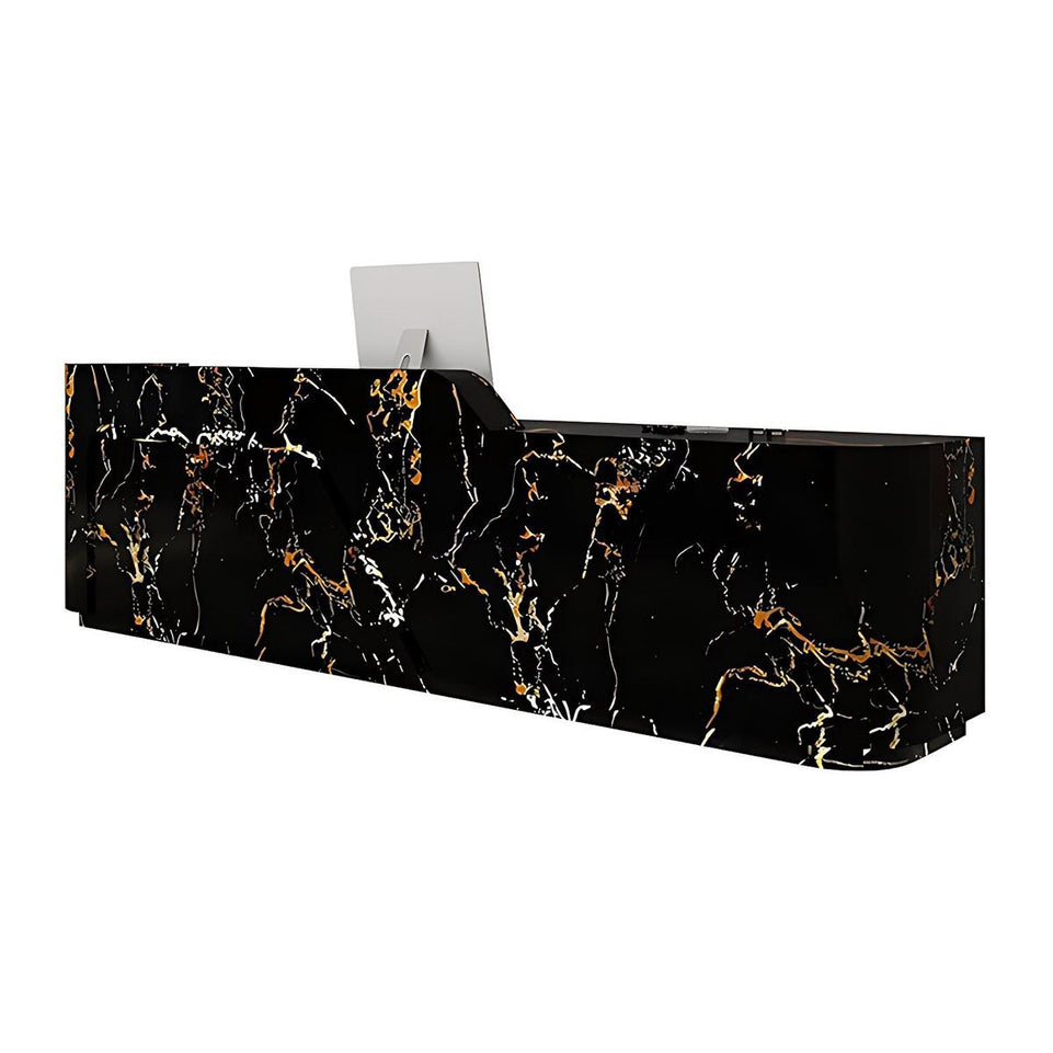 Corner Arc-Edge Straight Minimalist Reception Desk With Keyboard Tray, Cabinets, And Drawers For Hotels JDT-1074