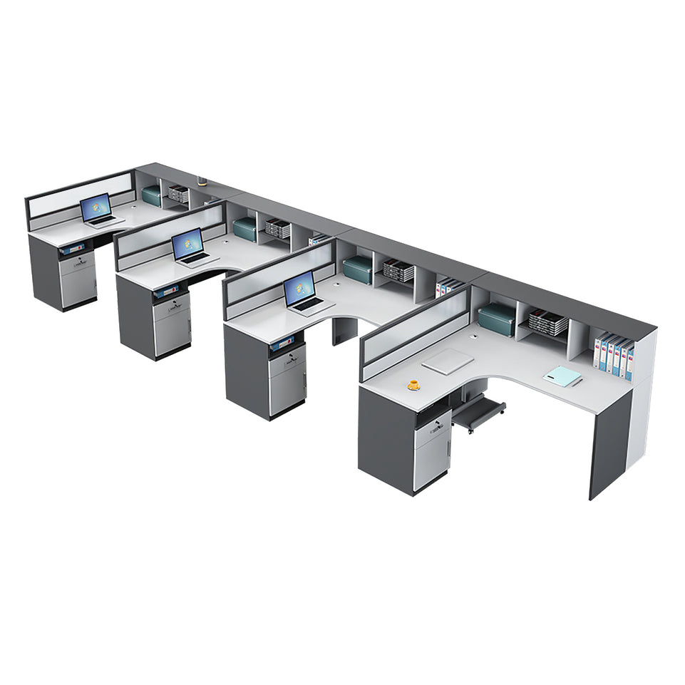 Office Workstation Desk with Privacy Panel, Cable Management & Glass Top for Home Office