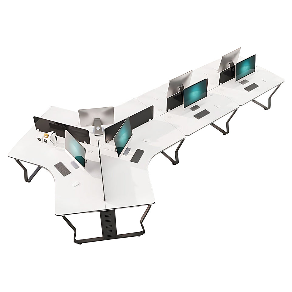 Curved Office Desk with Built-In Outlets, Cable Management & File Drawers for Home Office
