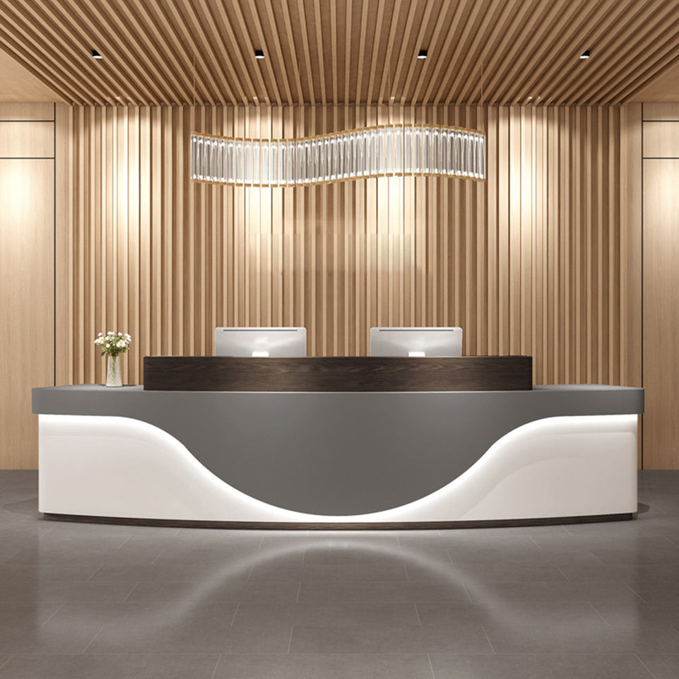 Stylish Curved Stainless Steel Reception Desk Suitable for Various Shops and Corporate Reception Areas JDT-1033