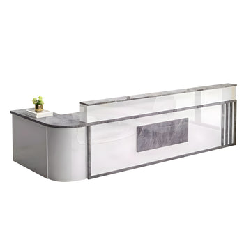 L-Shaped Reception Desk 71-118 in Wide with Lockable, Cable Management & LED Lighting