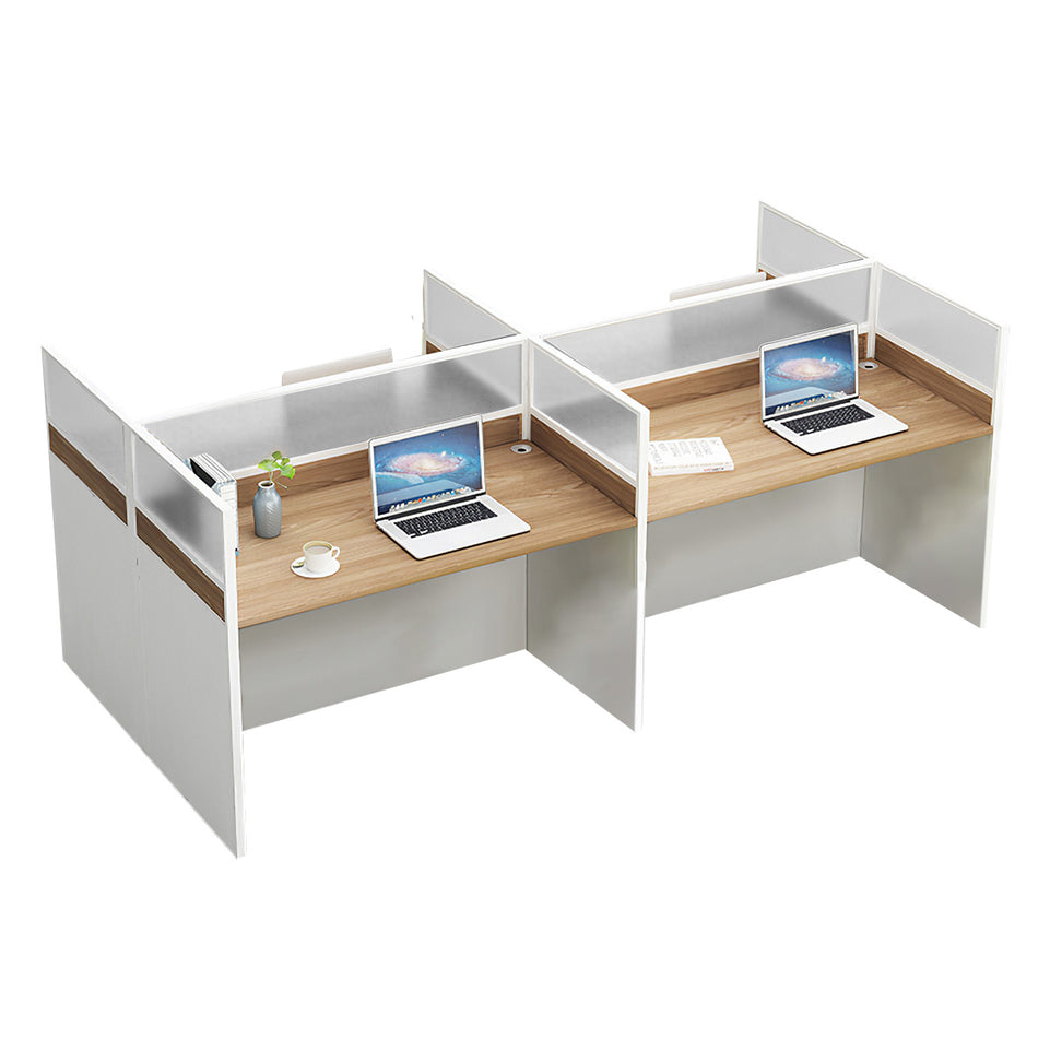 L-Shaped Office Desk with Privacy Panel, Glass Top & File Drawers for Home Office