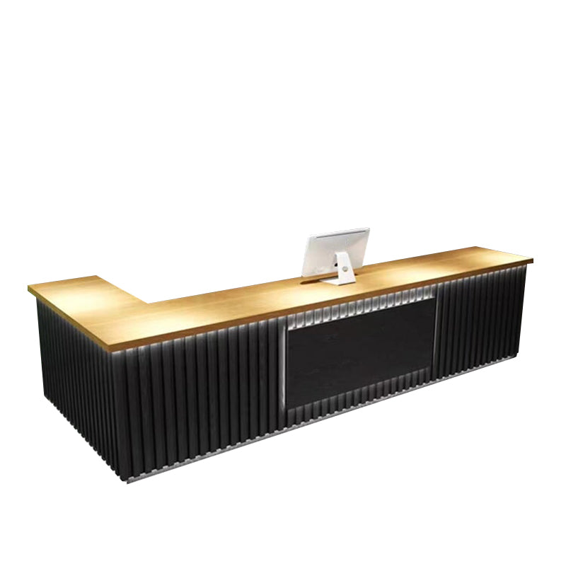 Striped Straight Front Desk with LED Lights and Storage Cabinet for Bars and Clubs JDT-10116