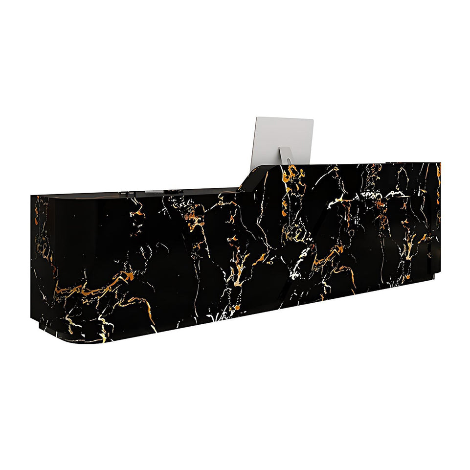 Corner Arc-Edge Straight Minimalist Reception Desk With Keyboard Tray, Cabinets, And Drawers For Hotels JDT-1074