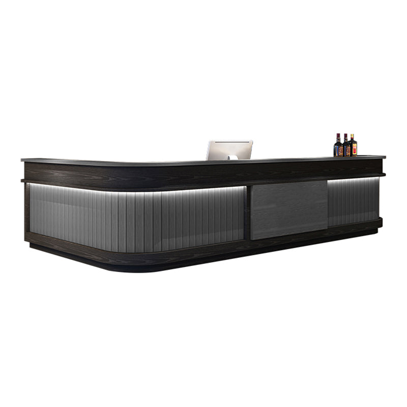 Striped L-Shaped Front Desk with LED Lights and Large Storage for Gyms JDT-10138