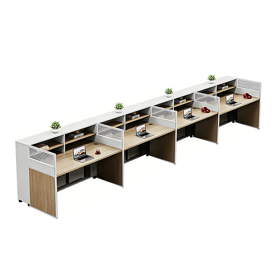 Office Workstation Desk with Lockable, Built-In Outlets & File Drawers for Home Office