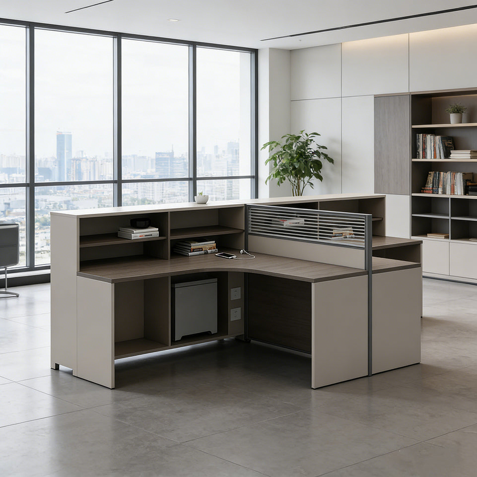 Modern L-Shaped Workstation Office Desk with Aluminum Partition BGZ-2013 (In Stock)