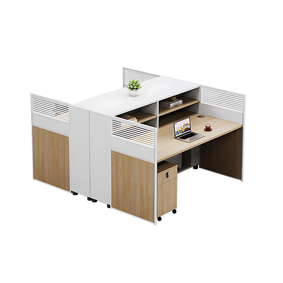 Office Workstation Desk with Lockable, Built-In Outlets & File Drawers for Home Office
