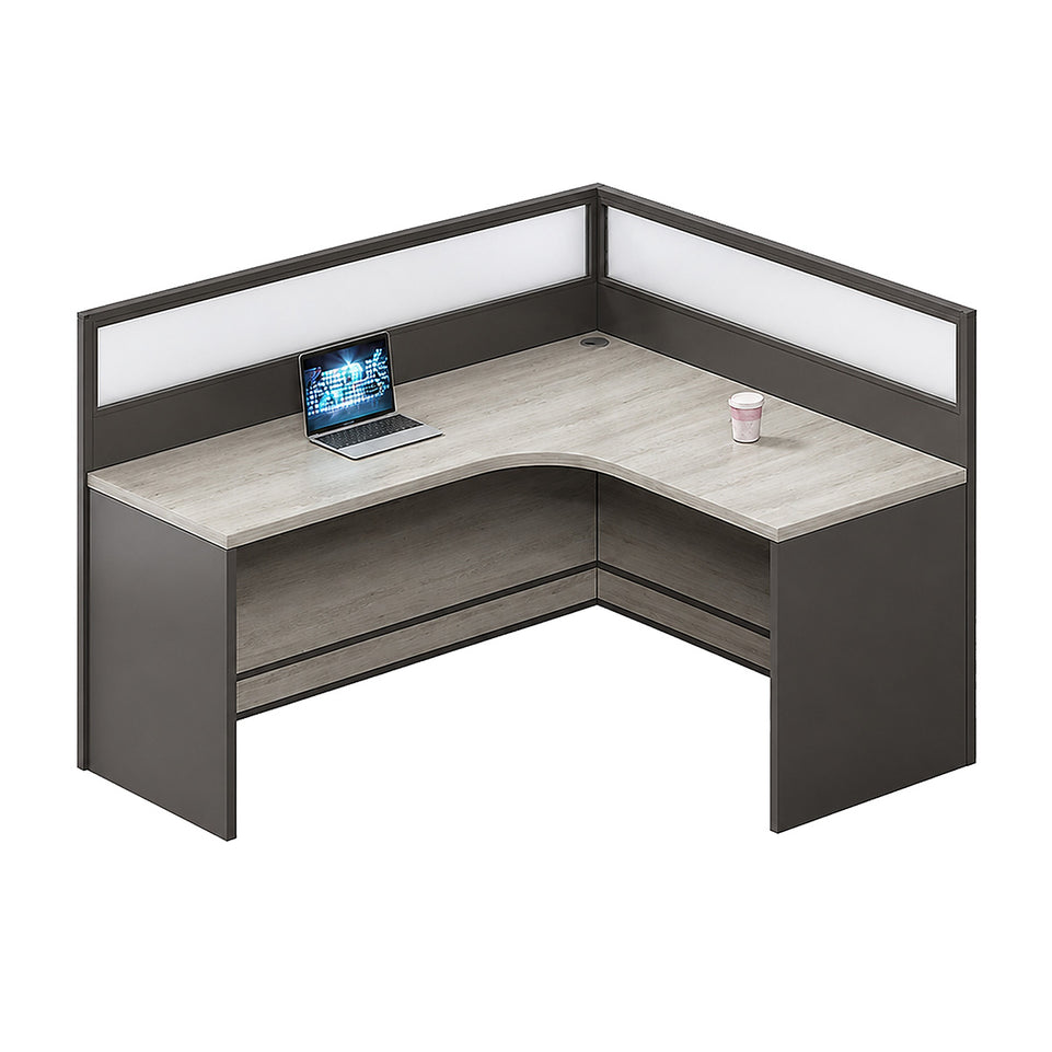 Professional Office Workstation Desk with Privacy Panels, Storage Cabinet & Organized Cable Management