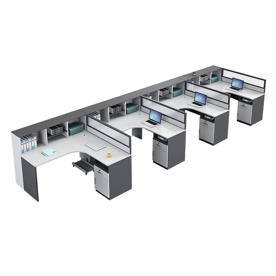 Office Workstation Desk with Privacy Panel, Cable Management & Glass Top for Home Office