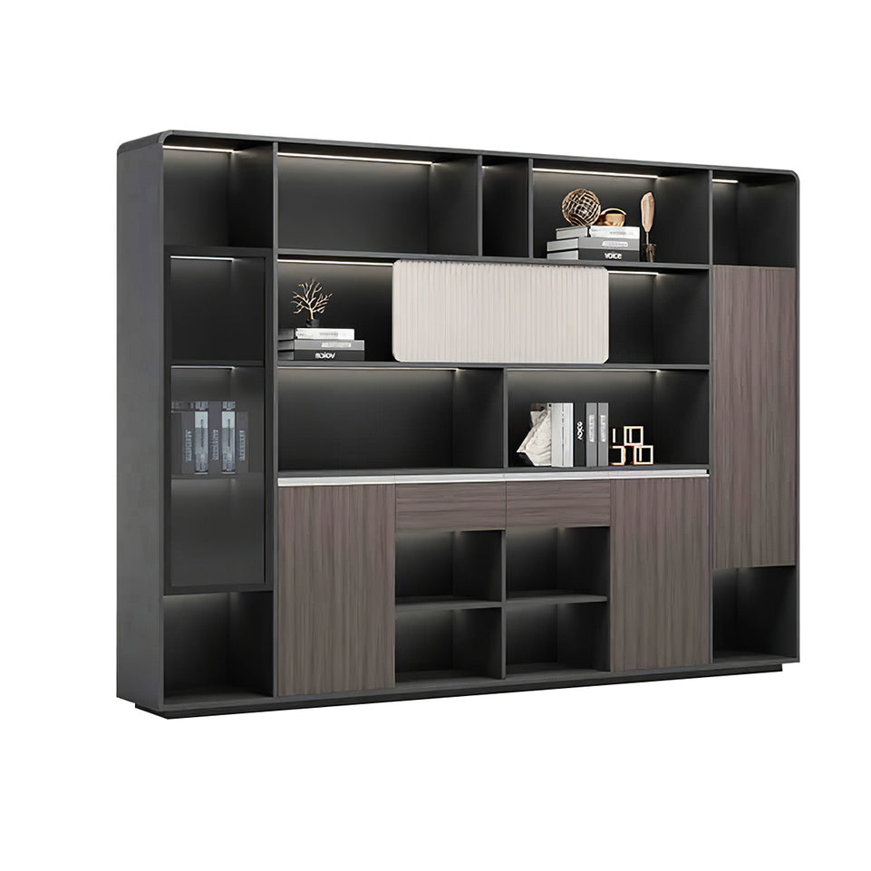 Modern Executive Desk with Cable Management, Curved & Built-In Outlets for Home Office