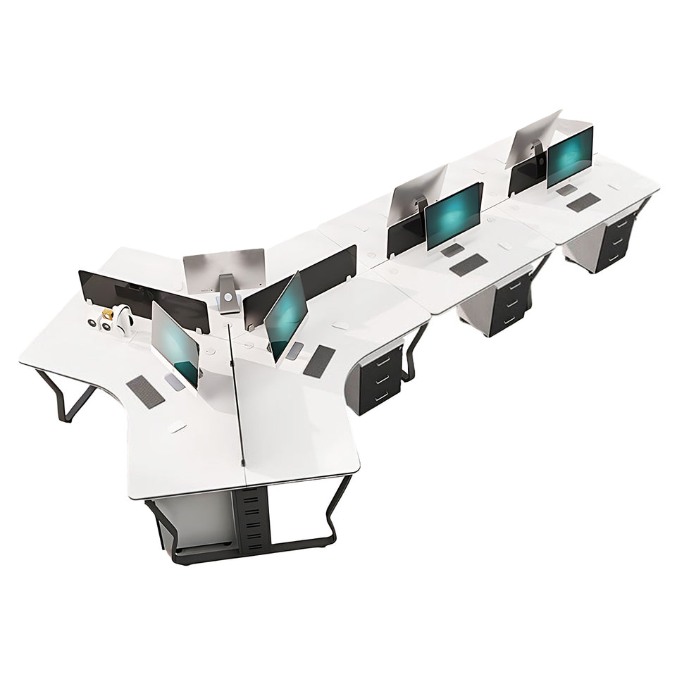Curved Office Desk with Built-In Outlets, Cable Management & File Drawers for Home Office