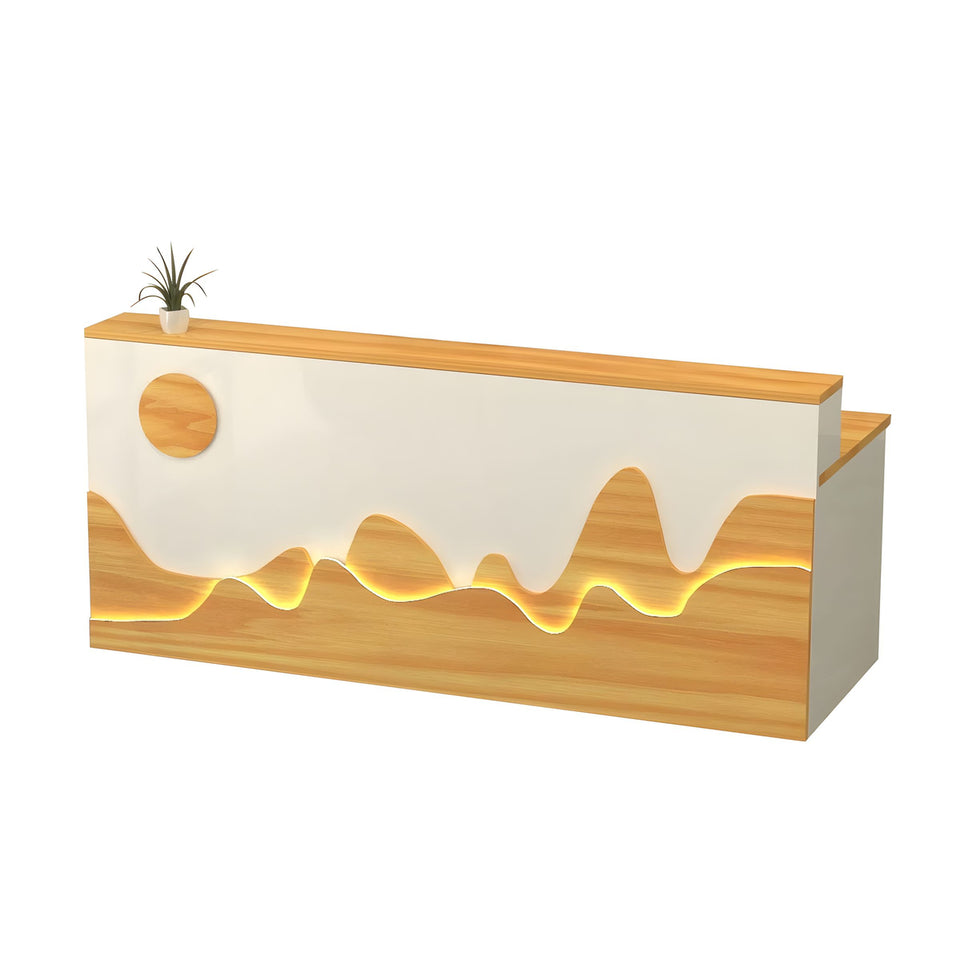 Mountain Pattern Straight Front Desk with Double-Tiered Countertop and Keyboard Tray for Offices and Lobbies JDT-10141