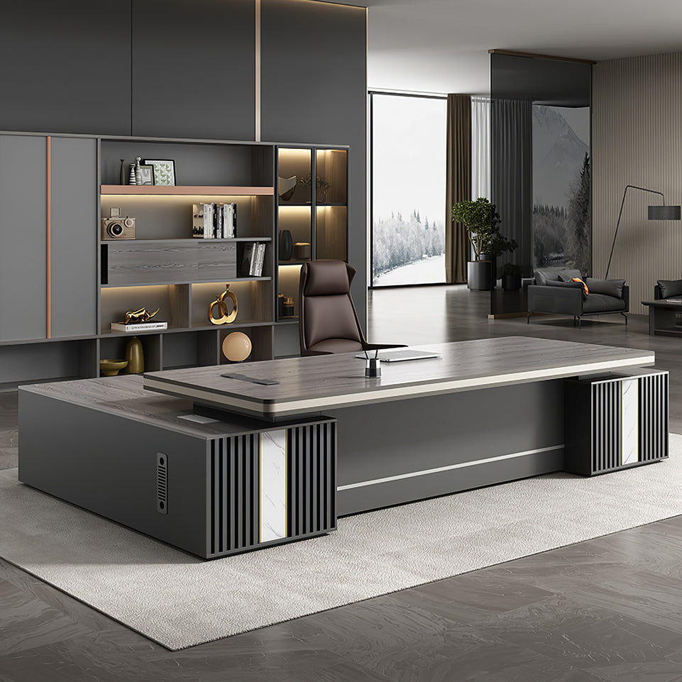 Modern L-Shaped Executive Desk with Multimedia Cable Box LBZ-2123