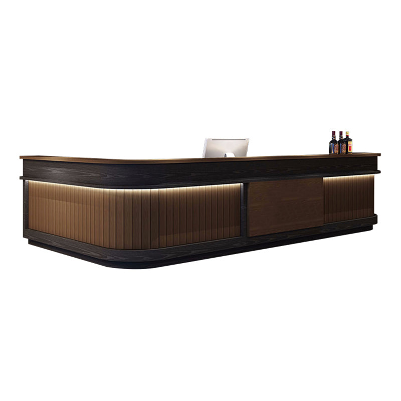 Striped L-Shaped Front Desk with LED Lights and Large Storage for Gyms JDT-10138