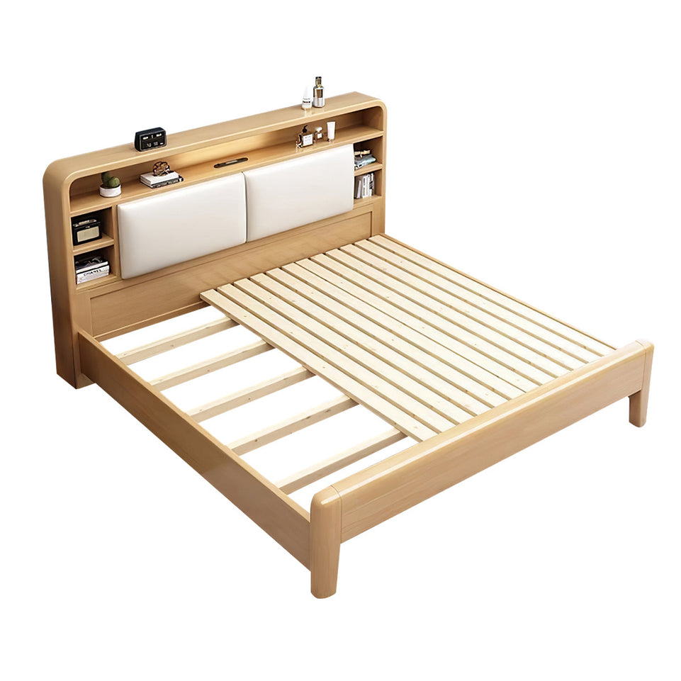 Solid Wood Bedroom Queen Bed with Storage Headboard (In Stock)